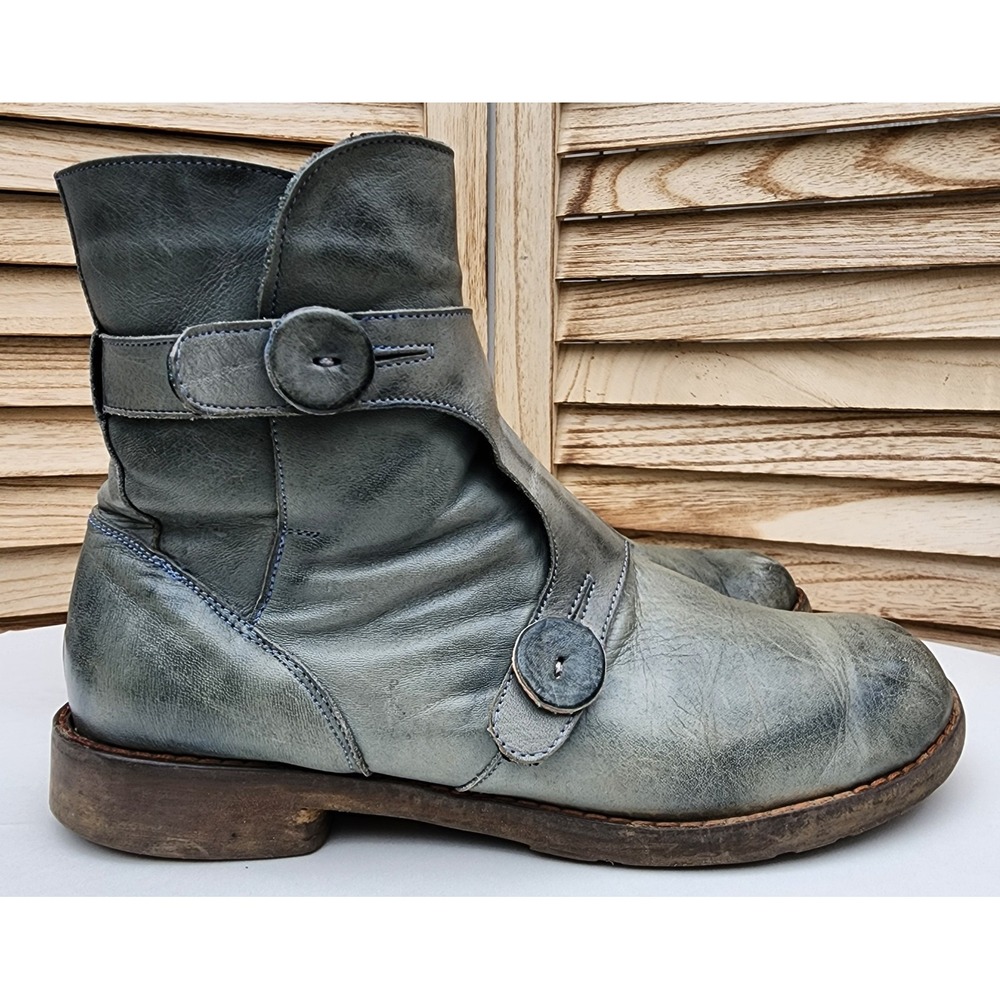 JAFA EU 40 US 9 to 9.5 Gray Leather Ankle Boots Distressed Boho Grunge Moto Punk
